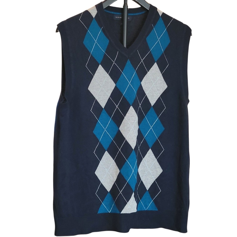 Banana Republic Mens Navy Argyle Silk Cotton Cashmere Sweater Vest Size M